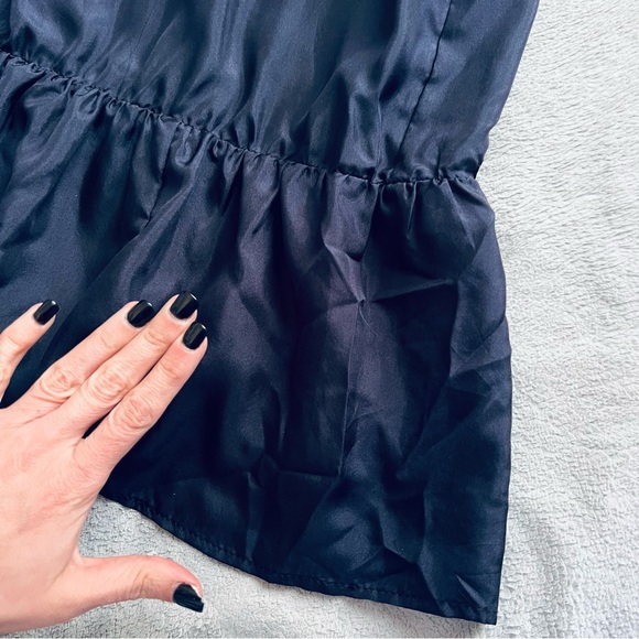 Johnny Was Pete & Greta Silky Lagenlook Billowy Ruffle Hem Dress Navy Blue Sz M - Picture 5 of 11